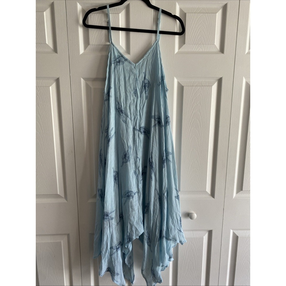 India Boutique Sea Turtle Sharkbite Hem Midi Dress Womens Size OS Blue Boho
